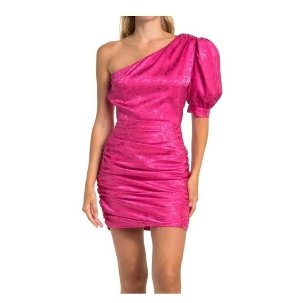 Ronny Kobo Nadia One Shoulder Mini Dress Pink Womens Size Small